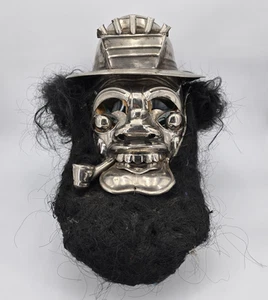Vintage Tin Metal Parade Mask Carnival Dance Folk Art Fireman Hat Morenada Style - Picture 1 of 20