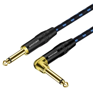 Kabel 1/4" (6,3 mm) gerade auf rechtwinklig, schwarz/blau geflochten Tweed 1/4 Zoll... - Bild 1 von 6