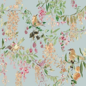 Blackberry Trail Wallpaper Blue Grandeco A79303 Floral Feature Wall Roll - Picture 1 of 2