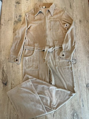 Vtg 60s 70s Jumpsuit One Piece Mens Terry Cloth Tan Jumpsuit Disco Medium - Image 1 of 4