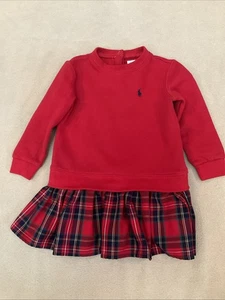 Ralph Lauren Vestito Natalizio 24 Mesi Pile Rosso Con Gonna A Quadri - Foto 1 di 6