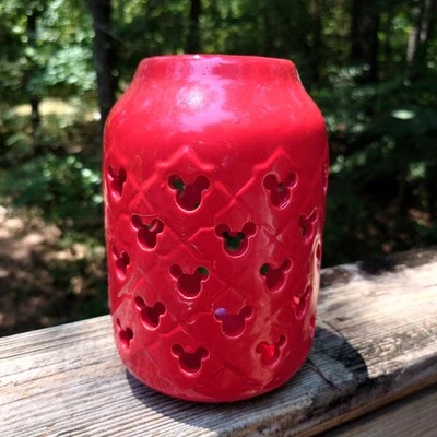 Linterna de jardín de cerámica oficial de Mickey Mouse de Disney 7", acabado esmalte rojo Foto 1 de 3