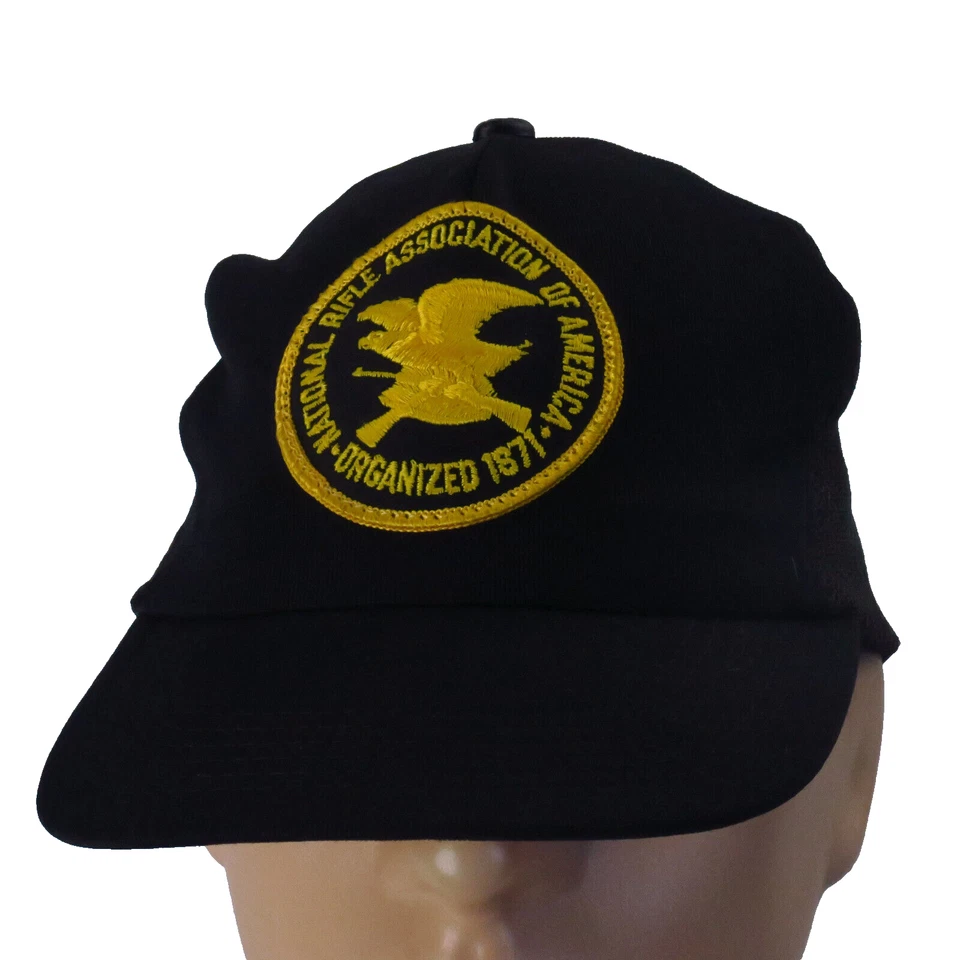 Vintage 70s/80s National Rilfle Association NRA Black Gold Mesh Trucker Hat Cap - Image 1 of 4