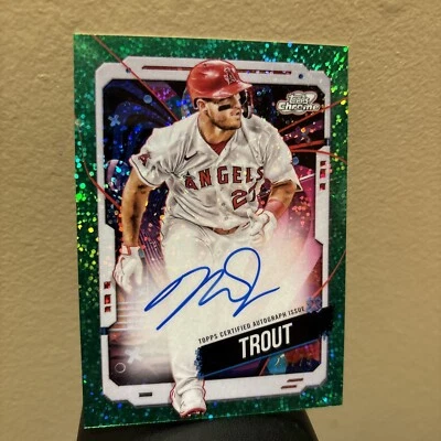 2024 Topps Chrome Cosmic Green Space Dust Auto 28/75 Mike Trout Angels #CCA-MT - Image 1 of 4