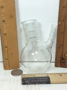 Vtg NOS Round-Bottom Boiling Flask 24/40 & 10/30 2 Port Ground Glass Joint 100ml - Picture 1 of 12