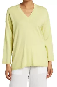 Pulsera Eileen Fisher Algodón y Seda Cuello en V Mangas Top Suéter Limón Hielo Talla M - Imagen 1 de 3