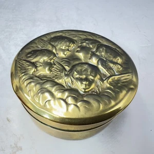 Brass Trinket Box Raphael Angels Vintage Jewellery CHERUB lid - Picture 1 of 14