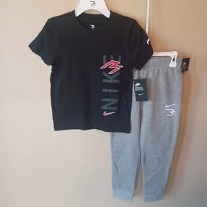 Nike 3Brand Boys Organic Cotton T-Shirt & Jogger Pants Set-7-Black-Gray - Picture 1 of 7