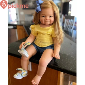 Muñeca bebé renacida de 28 pulgadas acabada con pelo largo amarillo muñeca de regalo de Navidad NUEVO - Imagen 1 de 3