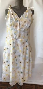 Y2K 90s Howard showers yellow floral sun dress Size M 10 Bow Tie Straps - Picture 1 of 10