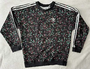 Adidas Mujer Pequeña Sudadera Estampado Completo AOP Floral Flores Cuello Redondo Negra - Imagen 1 de 9