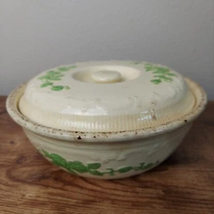 VTG Homer Laughlin Casserole Bowl Oven Serve with Lid, Ivory & Green Flowers - Picture 1 of 14