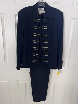 Chaqueta y pantalón Thalian de lana negra de 2 piezas de doble botonadura talla 6 nuevo Foto 1 de 4