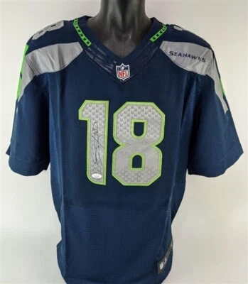 Camiseta deportiva firmada por Sidney Rice de los Seattle Seahawks (certificado de autenticidad JSA) Super Bowl XLVIII campeón W.R Foto 1 de 4