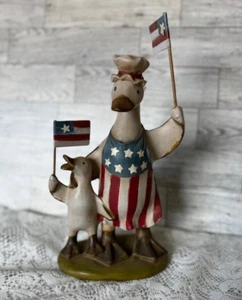 USA Patriotic Holiday Ducks 12" Tall Figurine Mom In Apron & Baby Duck W/Flags - Picture 1 of 5