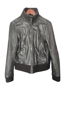 Chaqueta de motociclista negra de cuero genuino Zara Bomber talla M chaqueta unisex Foto 1 de 4