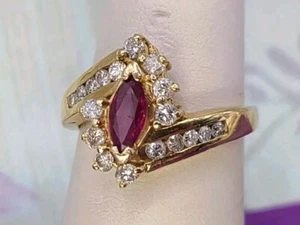 EFFY BH Solid 14k Yellow Gold Pink Sapphire (18) Diamonds Ring 5.5 READ - Picture 1 of 11