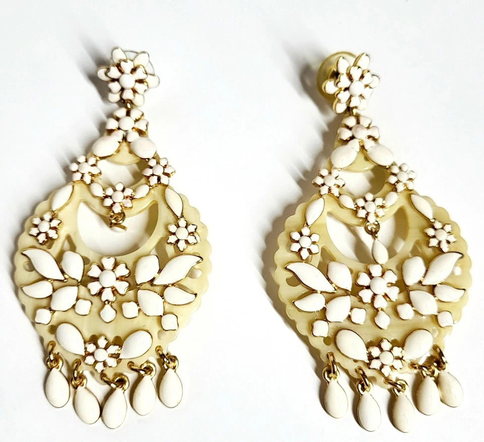 Pendientes Araña Floral J.Crew Blanco Multicolor Oro Claro Chapado en Buey Latón Foto 1 de 4
