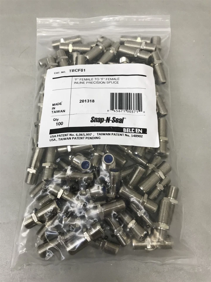 Lot of 100 Belden Snap-N-Seal "F" Female to "F" Female Inline Precision Splice - Image 1 of 3