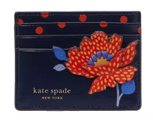 AUTÉNTICO NUEVO CON ETIQUETAS Portatarjetas Kate Spade New York Dottie Bloom Flor Apliques Cuero - Imagen 1 de 14