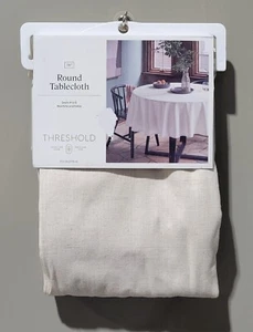 Threshold Heathered Light Beige Cotton & Linen Woven 70" Round Fabric Tablecloth - Picture 1 of 6