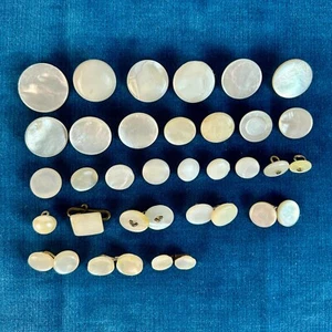 36 Antique Mother Of Pearl Shank Buttons Abalone Oyster Vintage Old 7/8"-3/8" - Picture 1 of 4