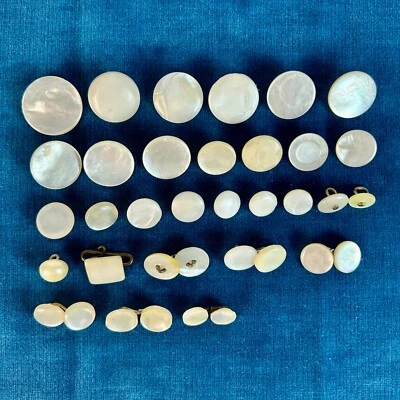 36 Antique Mother Of Pearl Shank Buttons Abalone Oyster Vintage Old 7/8"-3/8" - Image 1 of 4