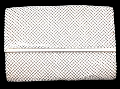 Vintage Whiting & Davis Evening Bag Clutch Purse White Mesh 9"X6" Imperfect - Image 1 of 4