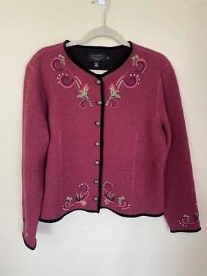 Исландский дизайн M шерсти кардиган свитер бордовый красный вышитый на пуговицах - Изображение 1 из 4