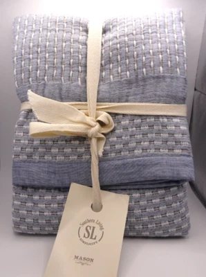 Southern Living Simplicity Mason Quilted Blue & Beige STANDARD SHAM Pillow ONE - Image 1 of 4
