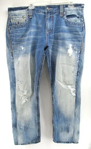 ROCK REVIVAL NOEL STRAIGHT LEG MEN 38 Distressed STITCH JEANS 40x30 - Picture 1 of 15