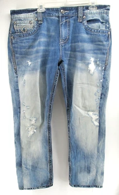 ROCK REVIVAL NOEL PIERNA RECTA HOMBRE 38 JEANS PUNTADA ENVEJECIDA 40x30 Foto 1 de 4