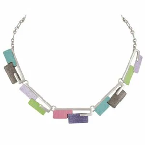 Collar llamativo contemporáneo esmaltado multicolor tono plata - Imagen 1 de 3