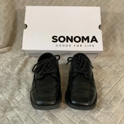 Sonoma Boy Size 1 Dress Shoes Black Shiny Faux Leather with Suspenders & Bow Tie - Image 1 of 4