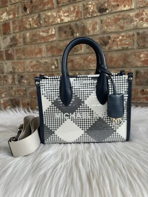 MICHAEL KORS MIRELLA XS MINI SHOPPER SATCHEL CROSSBODY SEQUINS BAG  NAVY - Image 1 of 4