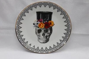 HARVEST GREEN STUDIO HALLOWEEN TOP HAT SKULL FLOWERS GOLD DINNER PLATES-S/4 - #B - Picture 1 of 1