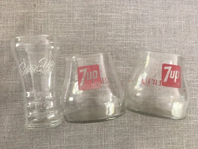 3 Cool Vintage 7up Upside Down Glasses. Retro 70's Antique. - Image 1 of 4