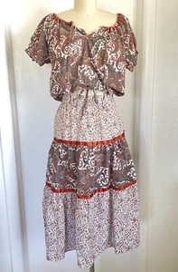 Vintage 70s Gunne STYLE Calico Prairie Crop Top Skirt SET Peasant 24" - Picture 1 of 8