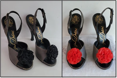 4B Hand Made Vintage 60s Gino Dalsini sling back peep toe gray leather heels - Image 1 of 4