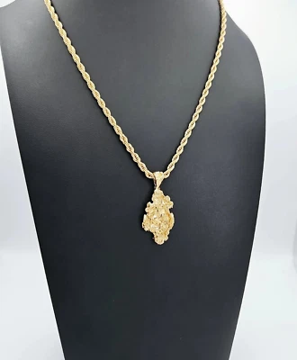 Gold Nugget Necklace, 14k Heavy Plated Gold, 4mm French Rope Chain - Image 1 of 4