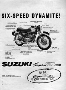 1966 Suzuki Super Six 250 Motorcycle "Six-Speed Dynamite" Original Ad - Picture 1 of 1