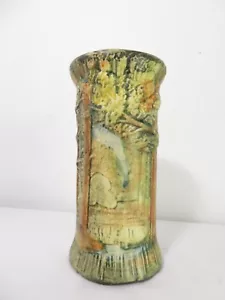 Antique WELLER WOODCRAFT FOREST TREE 8" VASE Matte Glaze ART POTTERY Ceramic - Picture 1 of 13