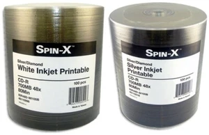 200-Pak Spin-X Inkjet (clear hub) DIAMOND 80-Min CD-R's (100 white & 100 silver) - Picture 1 of 5