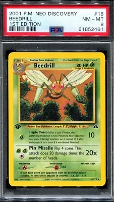 PSA 8 Pokemon 2001 1st Edition Neo Discovery Beedrill Non-Holo Rare #18 - Image 1 of 2