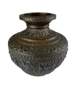 Antique Indian Bronze Celebration Pot Lota 4.5” India 1850’s Unique Rare - Picture 1 of 8