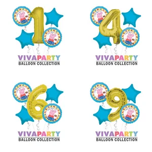 Peppa Pig Happy Birthday Luftballon Blumenstrauß 5 Stück, Jumbo Zahlenballon hochwertig - Bild 1 von 10