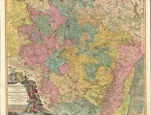 1735 Lorraine France antique map by Homann ~ 25" x 20" beautiful full color - Picture 1 of 5