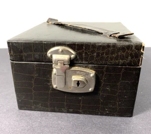 Caja de viaje de cuero marrón de colección de 2 niveles forrada de satén bandeja de 5,5" como se encuentra - Imagen 1 de 12
