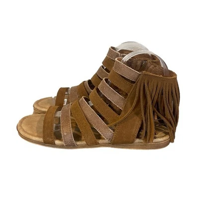 Minnetonka Pisa Fringe Gladiator Zip Up Sandals 71360 Brown Leather, Size 9 - Image 1 of 4