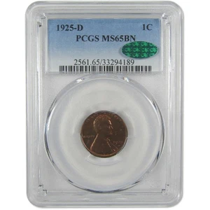 1925 D Lincoln Wheat Cent MS 65 BN PCGS CAC Penny Uncirculated 1c Coin - Picture 1 of 4